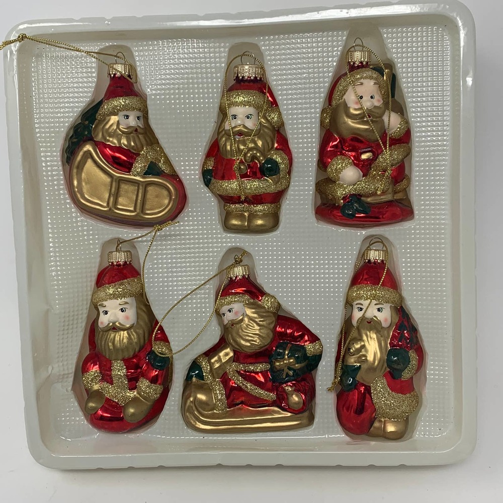 Vintage Glass Christmas Santa 3.5" Ornaments Set of 6